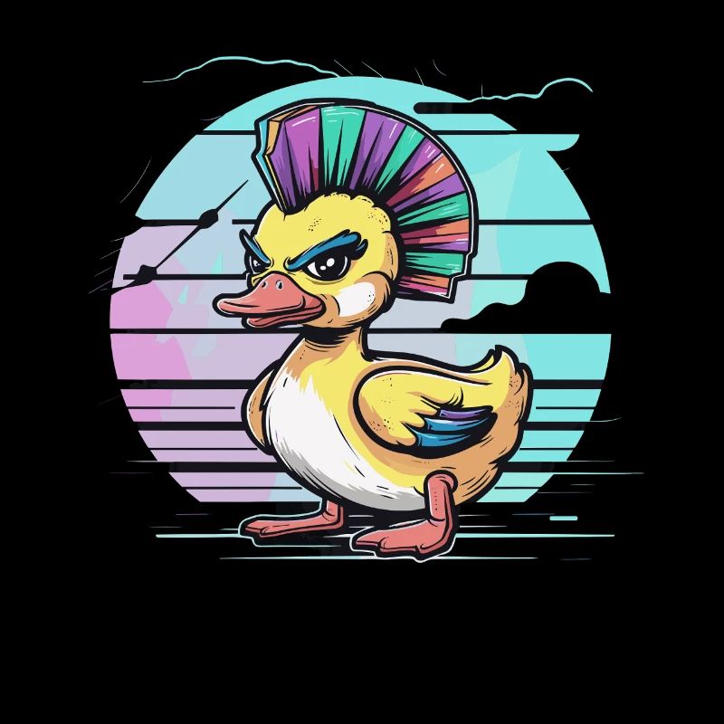 Punk duck with rainbow mohawk in front