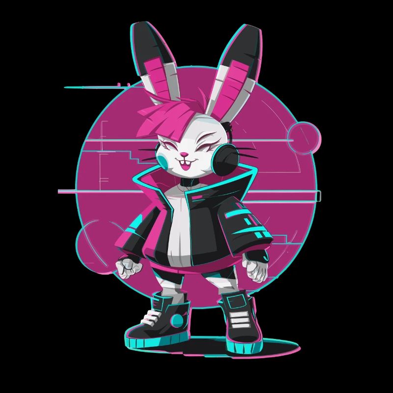 Futuristic cyber bunny in neon look for gamers
