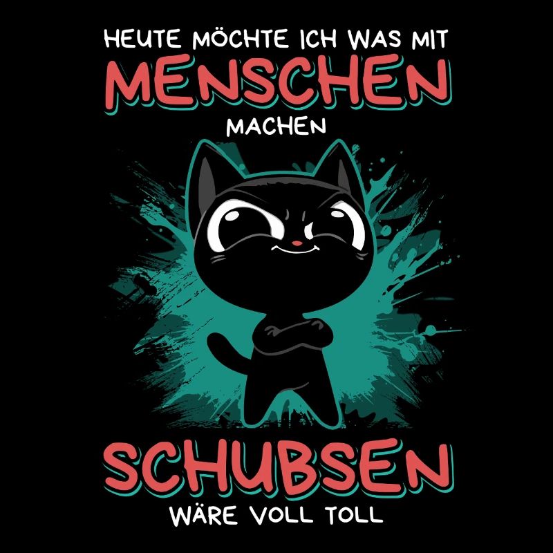 Menschen schubsen: Lustige schwarze Katze mit Plan