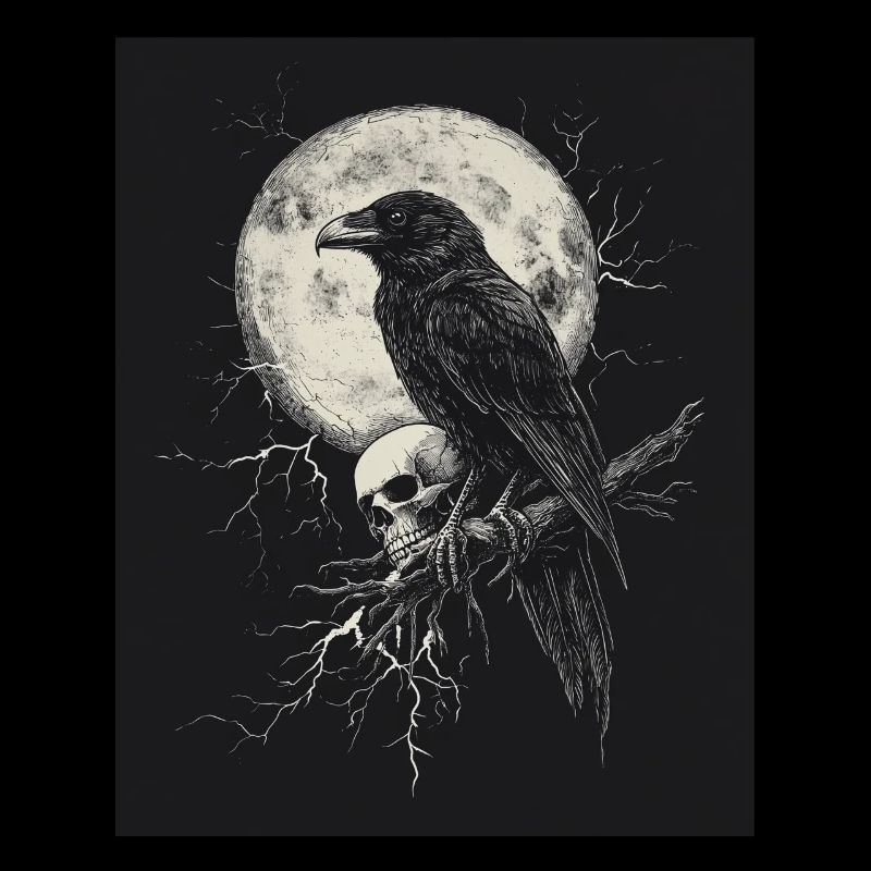 Rabe Totenkopf Mond Düster Gothic Schwarze Krähe
