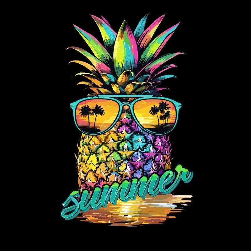 Colorful pineapple with sunglasses and summer feeling
