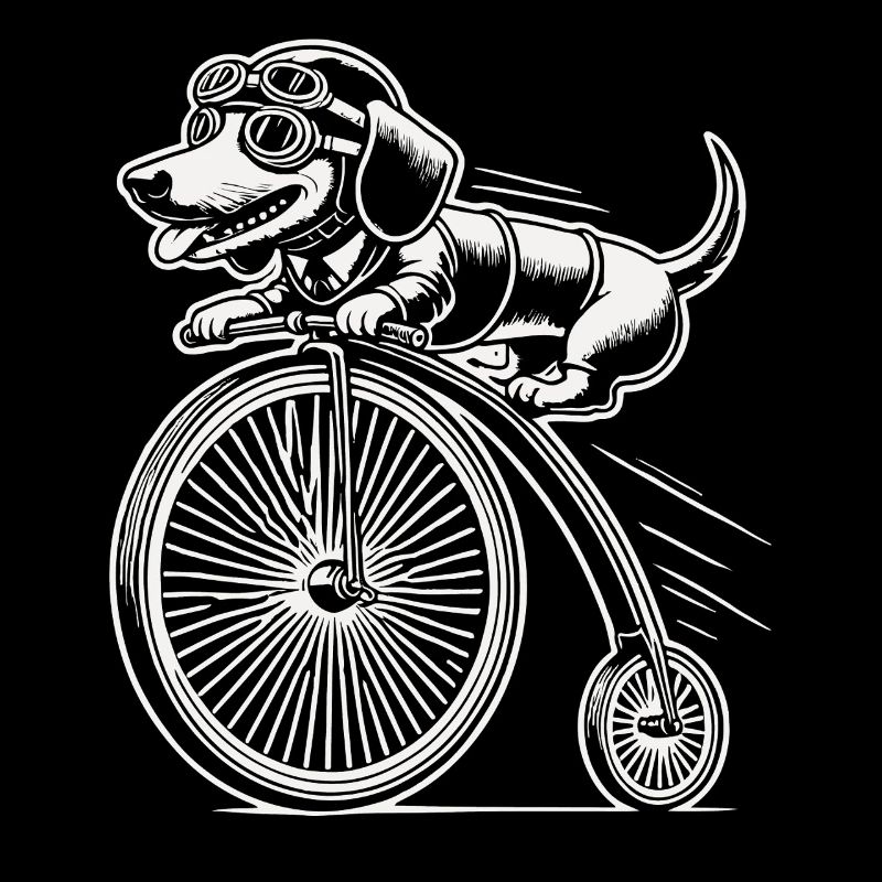 Fahrradfahrender Dackel im Retro Stil mit Humor