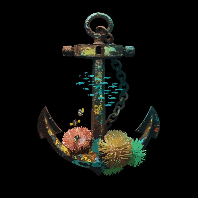 Maritimer Anker Mit Korallen Und Fischen