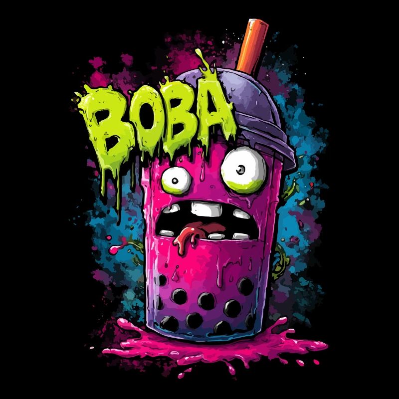 Boba Tea Monster dans le style street graffiti coloré