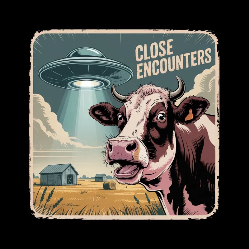 Rencontre extraterrestre avec une vache et un OVNI