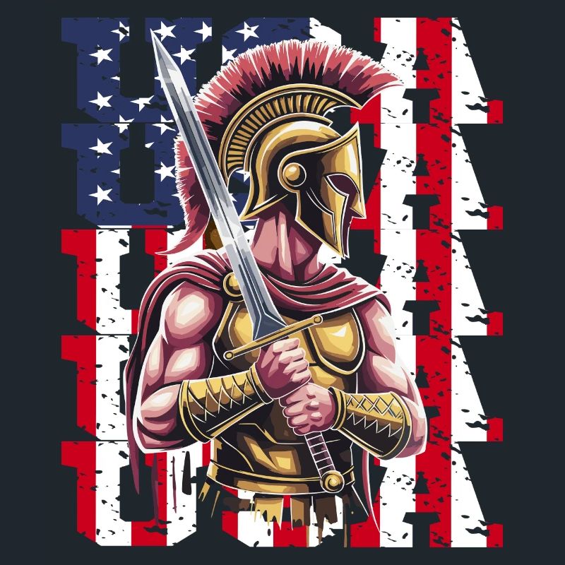 Guerrier spartiate des États-Unis avec épée devant le drapeau
