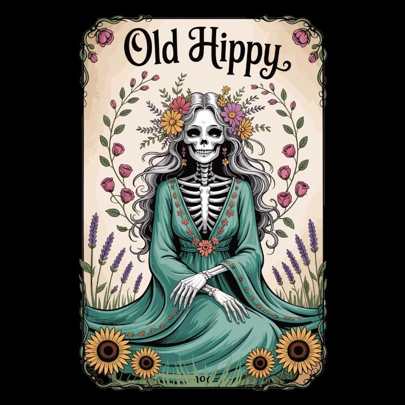 Old Hippy Skelett Blumen Tarot Shirt