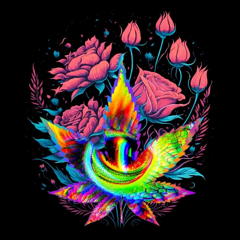 Feuille de cannabis psychédélique avec œil de dragon