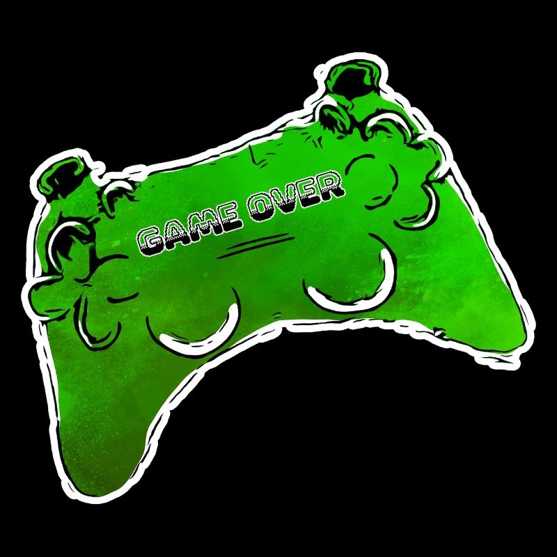 gruener Comic Controller mit Text GAME OVER