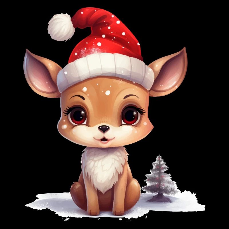 Frohe Weihnachten Rehkitz mit Weihnachtsmütze