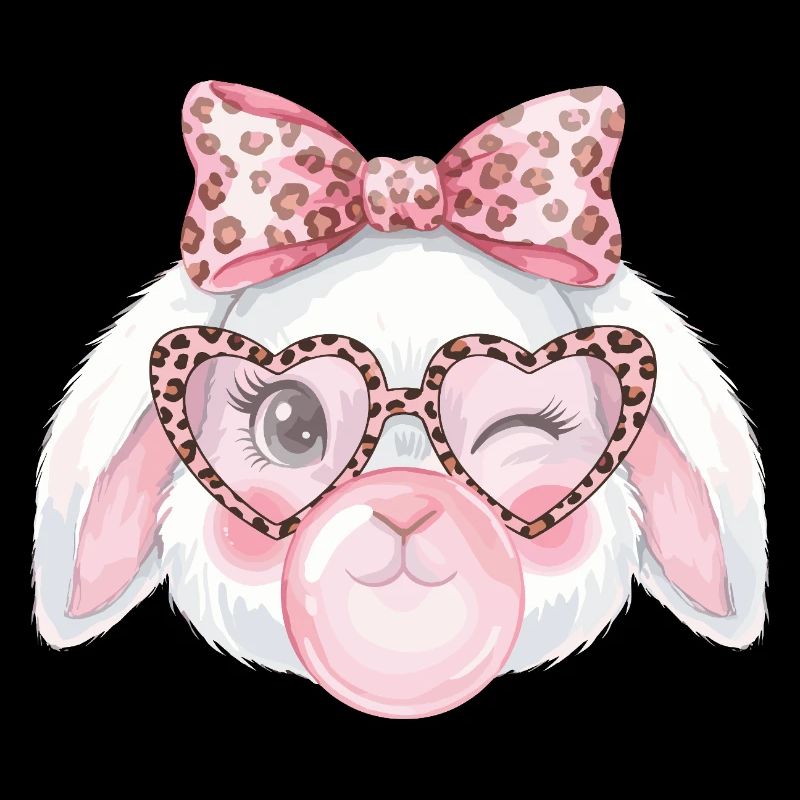 Lapin de Pâques à lunettes léopard avec nœud rose
