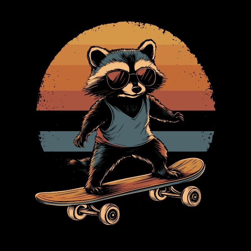 Waschbär auf Skateboard vintage