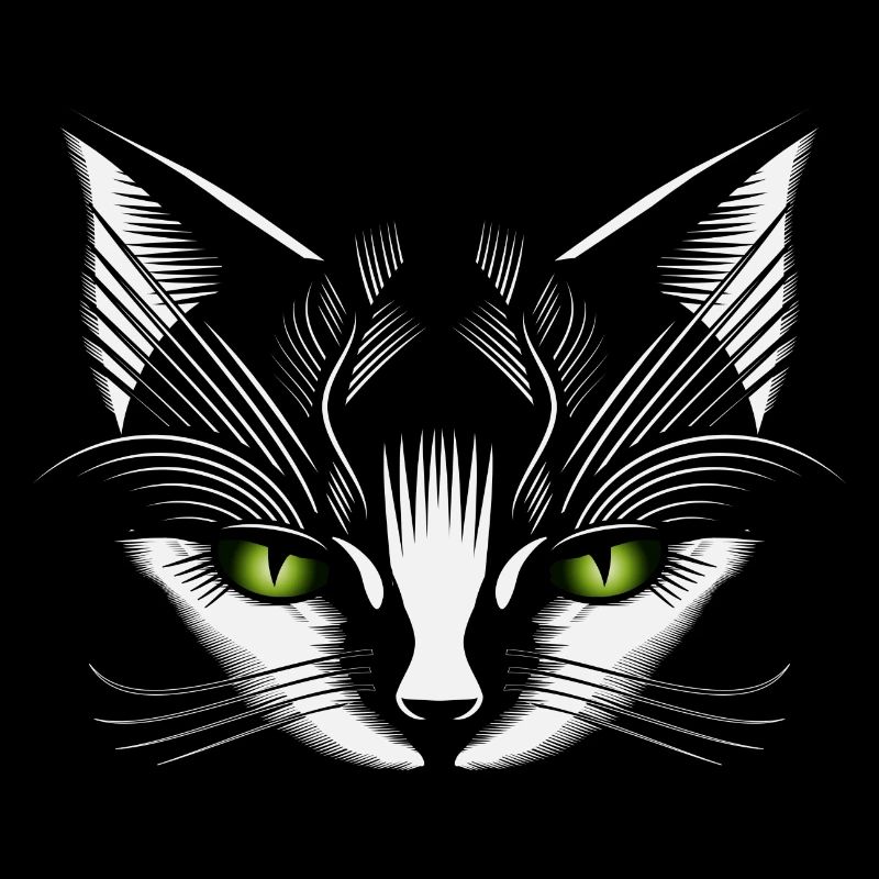 tête de chat blanche avec des yeux de chat verts
