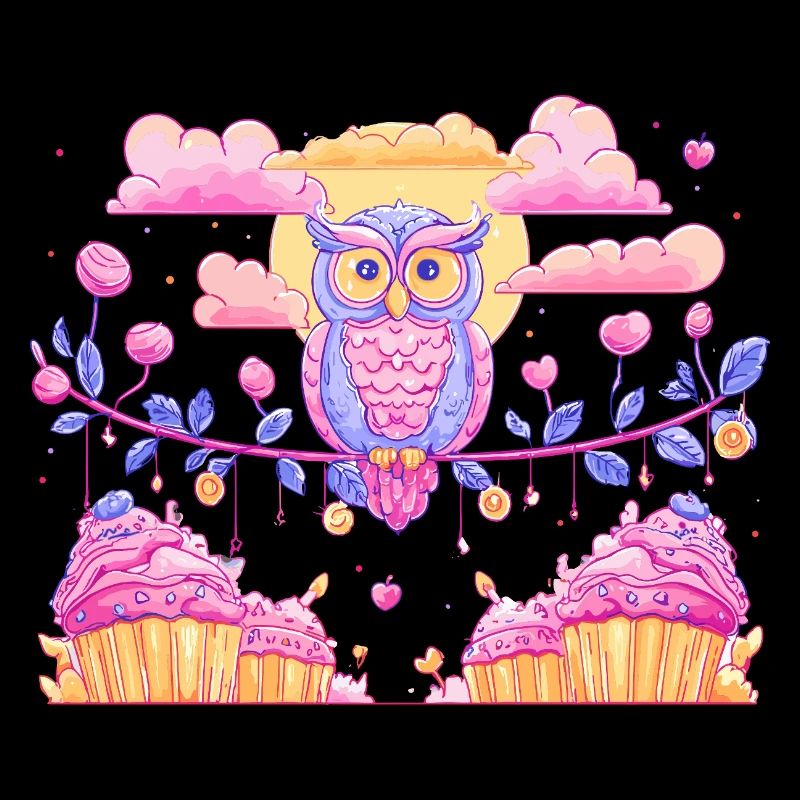 Magie de chouette pastel sur cupcakes