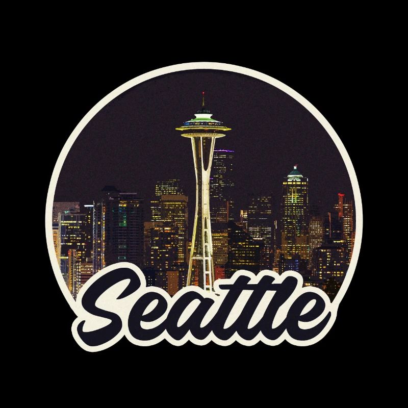 Aiguille spatiale du logo de la Skyline de la Nuit de Seattle