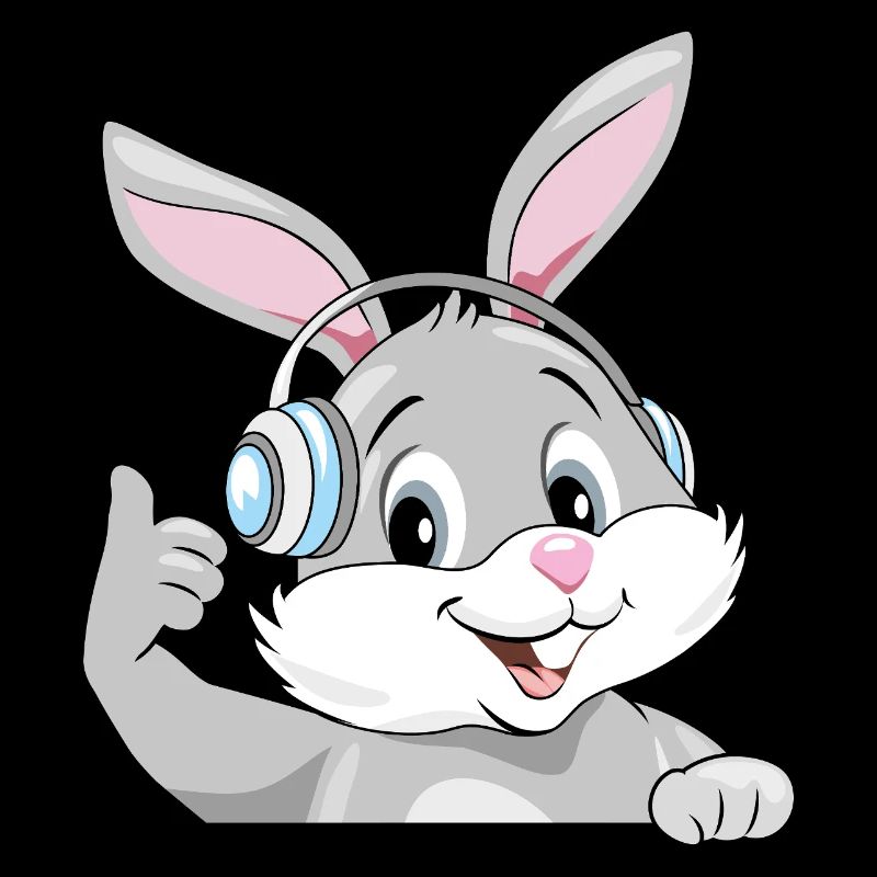 Lapin souriant et satisfait dans les écouteurs