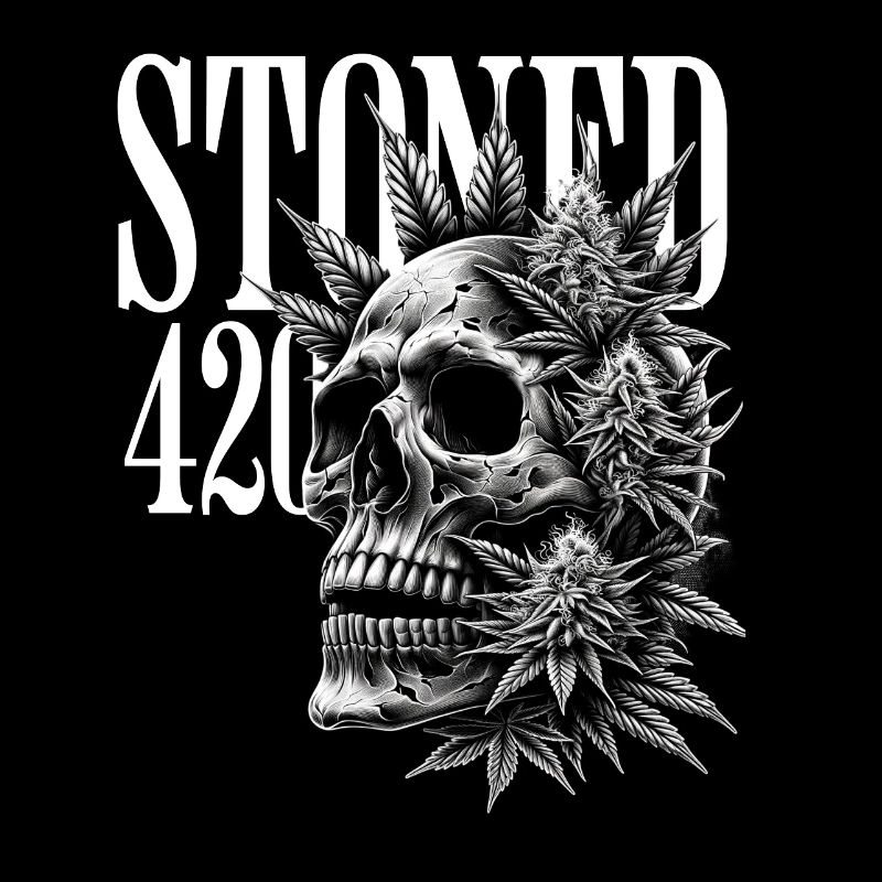 Schädel Hanfblätter Skull Stoned 420 Cannabis