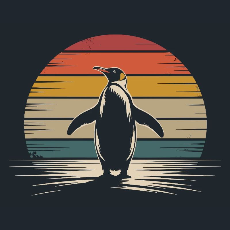 Retro Pinguin Silhouette mit Sunset-Hintergrund