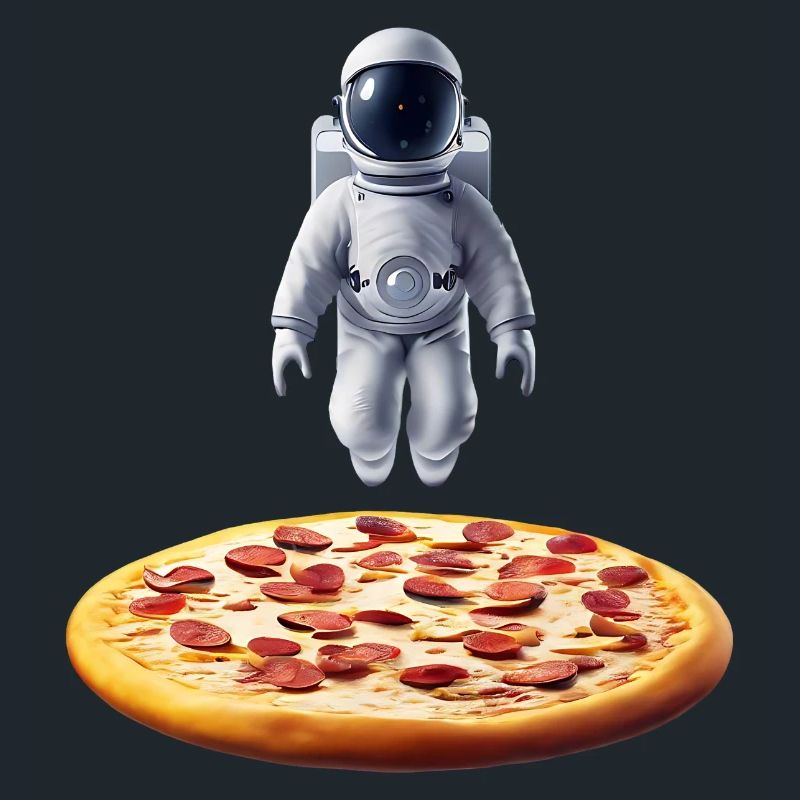 Hovering astronaut over pizza