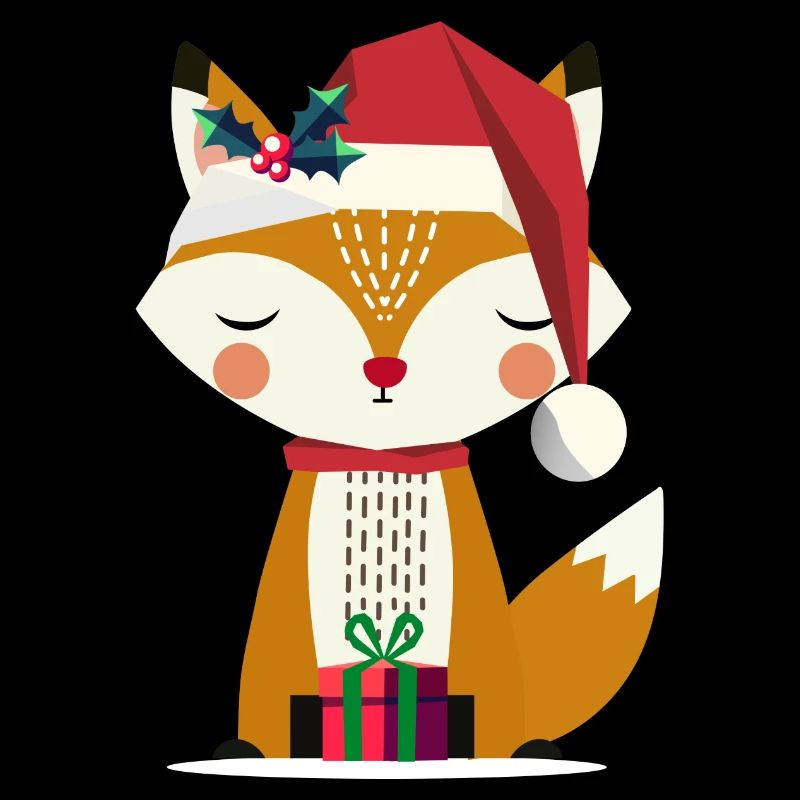 cute fox with santa hat and gift
