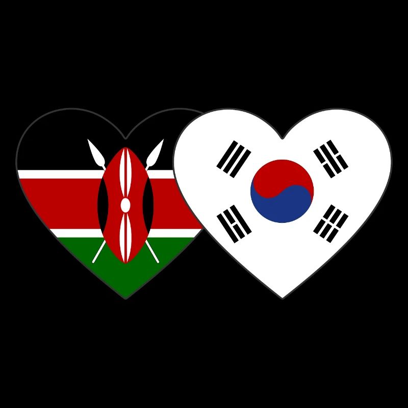 Kenya Corée du Sud Flag Heart