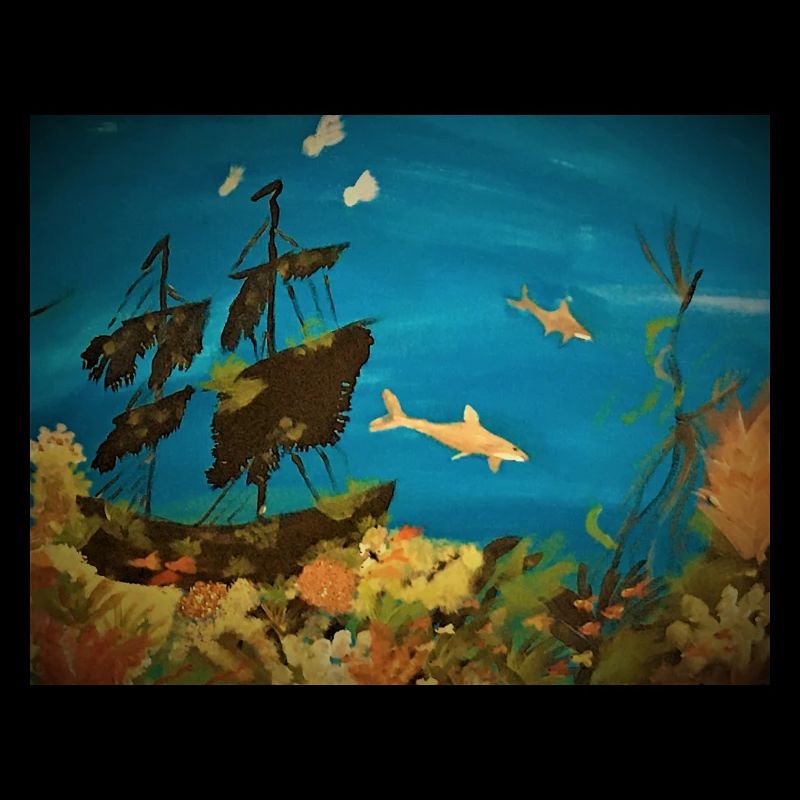 Trésor, queue de navire, requins et poissons