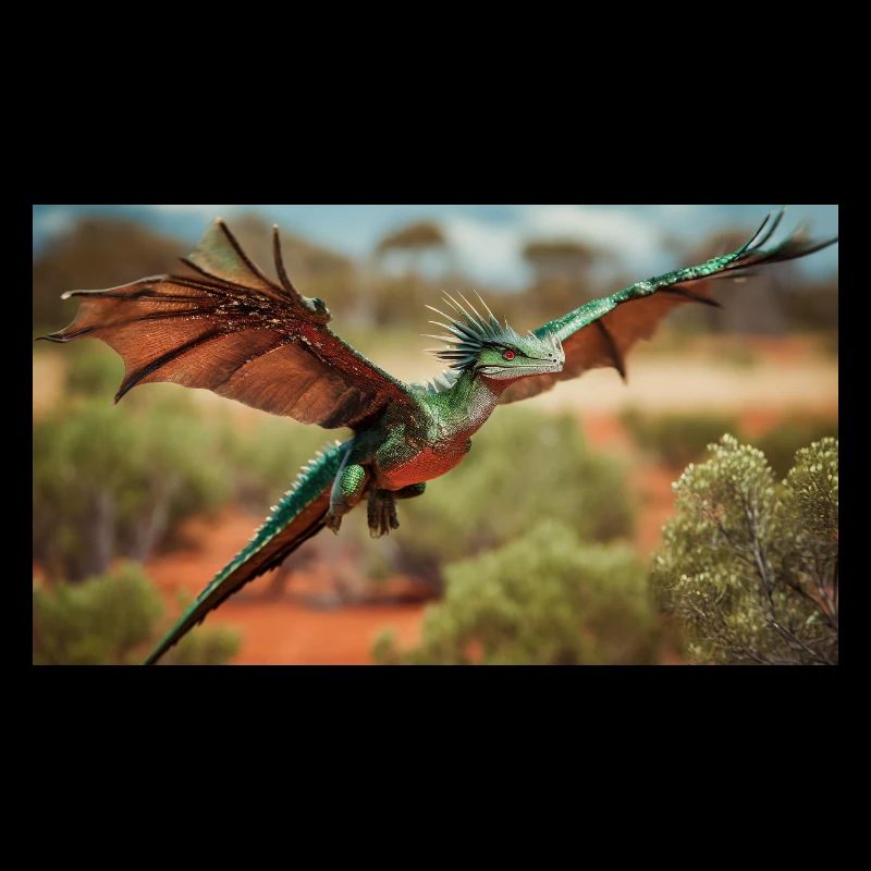 Un dragon vert orange réaliste dans l’outback