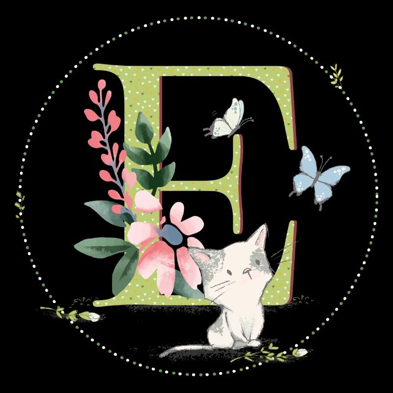 First letter E with cat