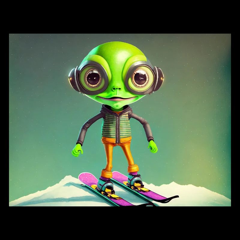 mignon petit vert rétro vintage alien skie