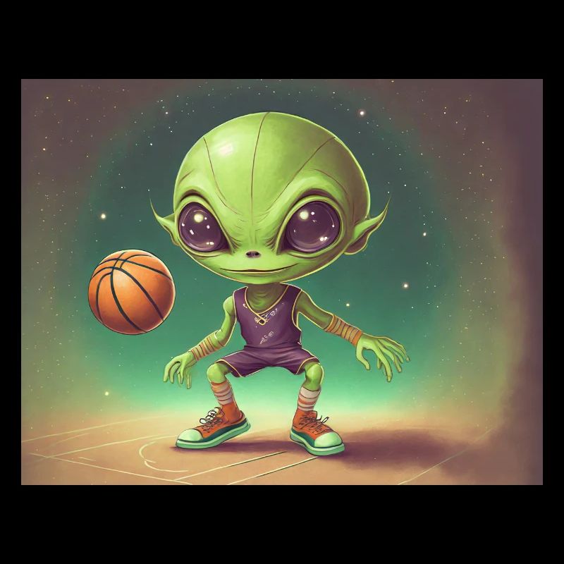 mignon petit ballon de basket extraterrestre rétro rétro vert