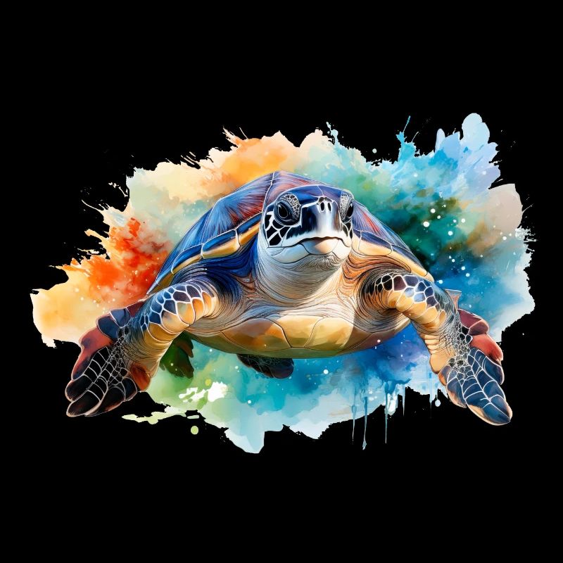 Une tortue d’eau dans un style aquarelle coloré