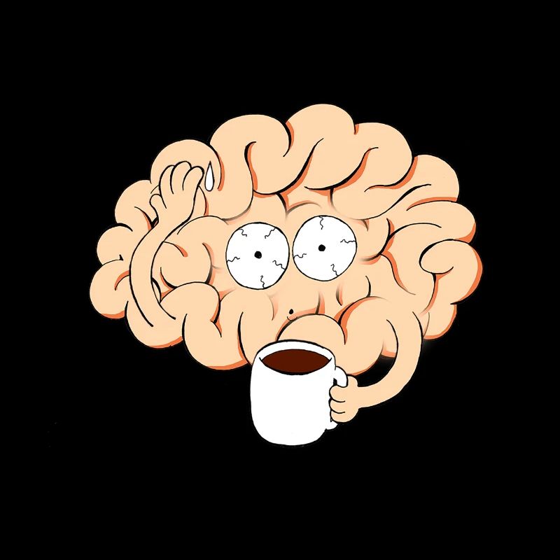 Funny illustration of a brain drinking coffee