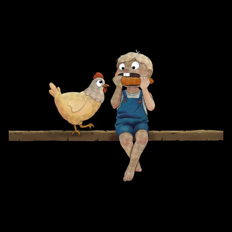 Garçon avec du poulet et du maïs