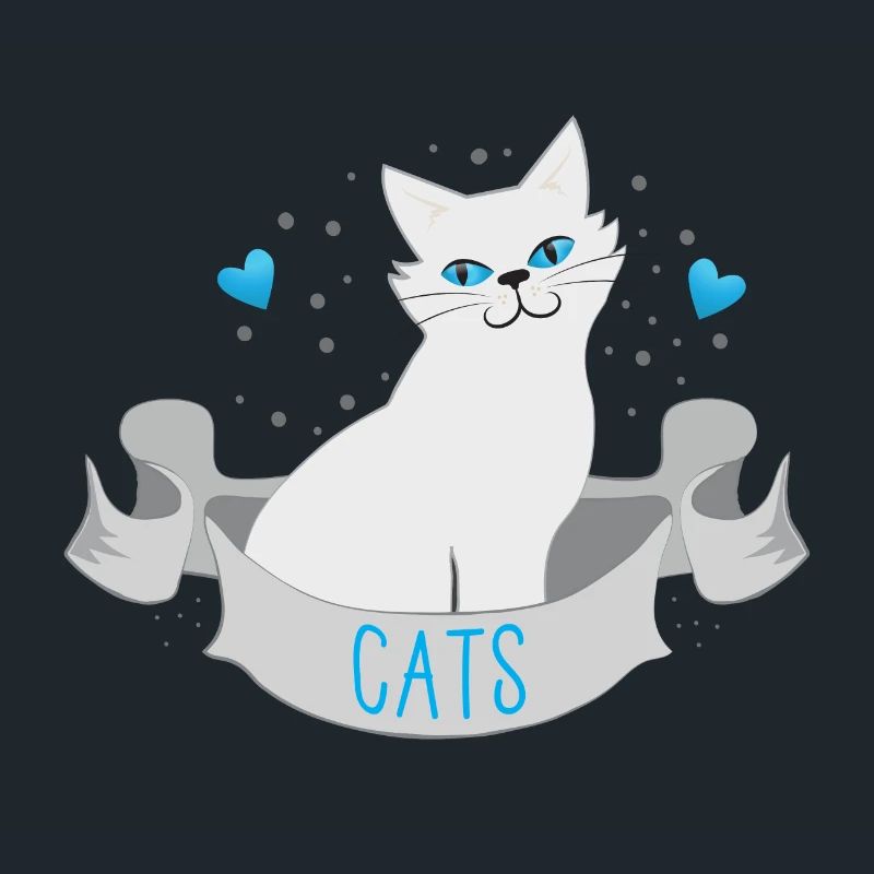 White cats on a banner with blue hearts
