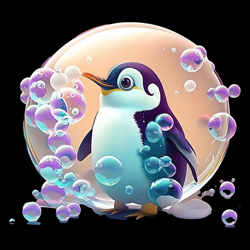 Super süßer Pinguin spielt mit Seifenblasen