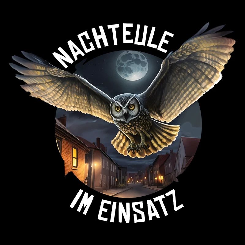 Nachteule im Einsatz Eule Vollmond Nachtdienst