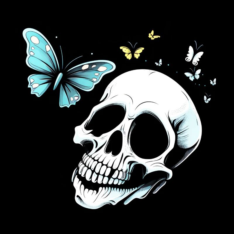 Crâne et os croisés avec papillon