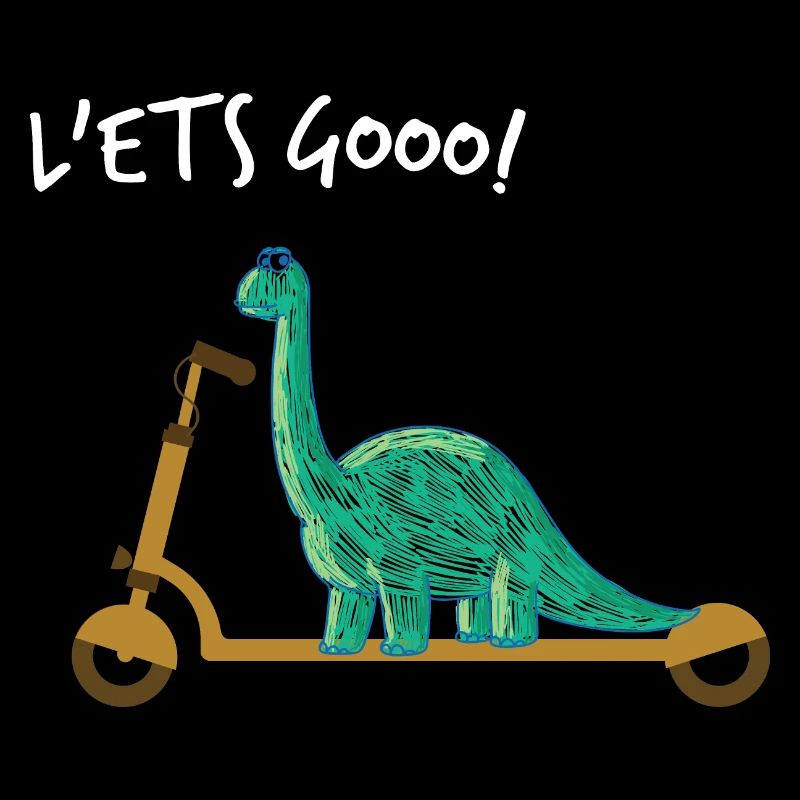 Niedlicher Dino Kleiner Dinosaurier Blau mit Roller