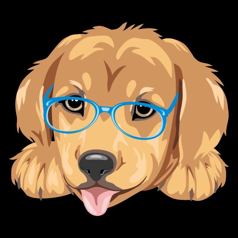 Lustiger Golden Retriever Welpe mit blauer Brille