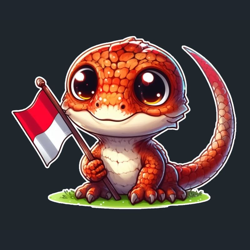 Mignon dragon de Komodo avec le drapeau de l’Indonésie