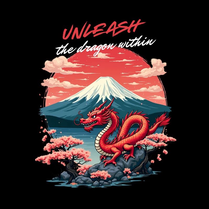 Japanischer Drache am Mount Fuji mit Kirschblüten