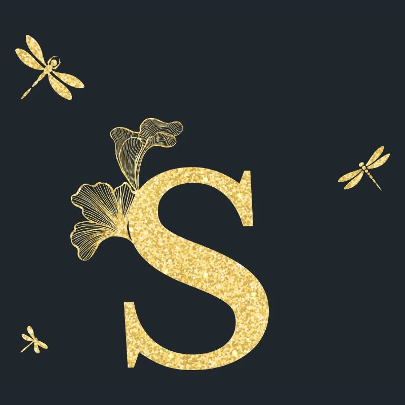 Buchstabe s Goldene Glitzer Libelle - Geschenkidee