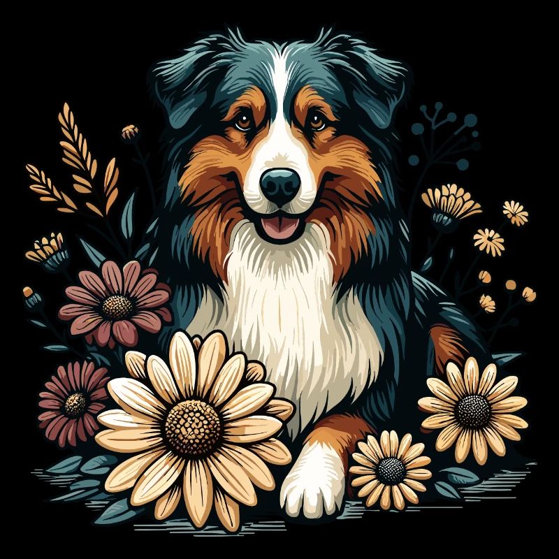 Australian Shepherd Cottage Core Landhaus Blumen