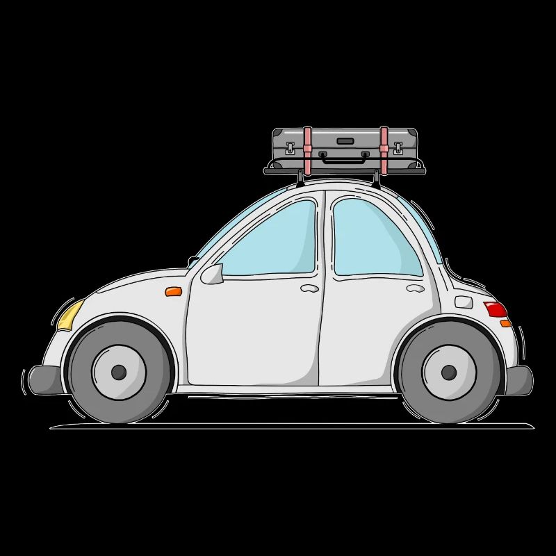 Auto mit Koffer auf dem Dach in Grau