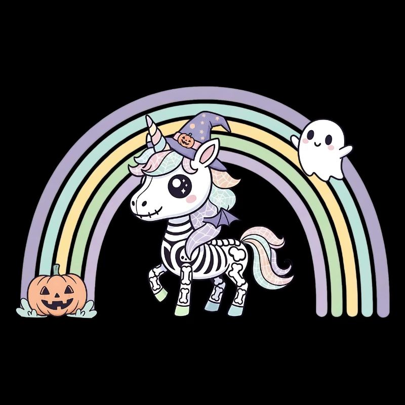 BOHO Skelett‑Einhorn mit Regenbogen – Halloween 