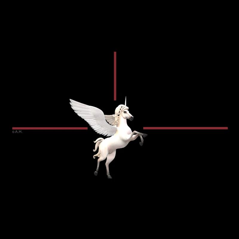 Licorne ailée devant des lignes rouges
