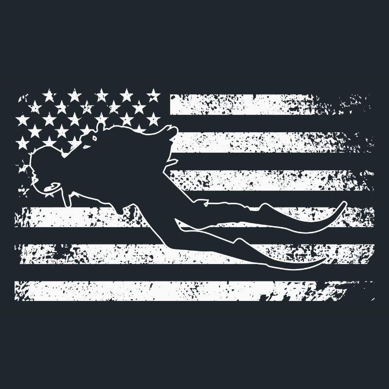 Silhouette de surf sur le drapeau américain usé par le temps