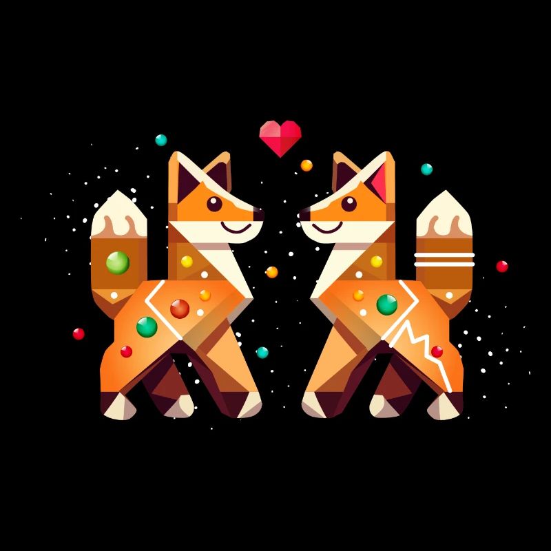 Two foxes in gingerbread style as a Christmas motif