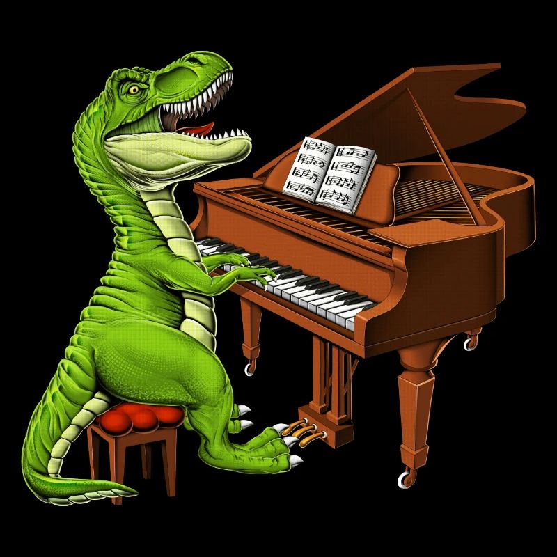 T Rex dinosaure jouant du piano