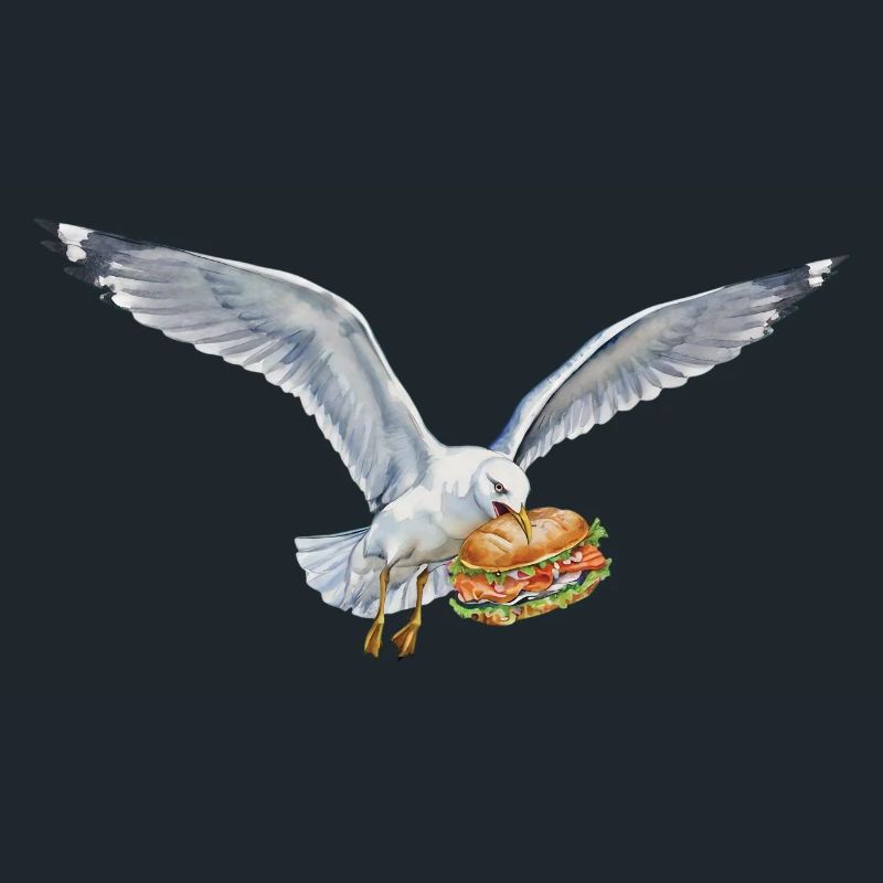 Funny Seagull Steals Fish Rolls Beach